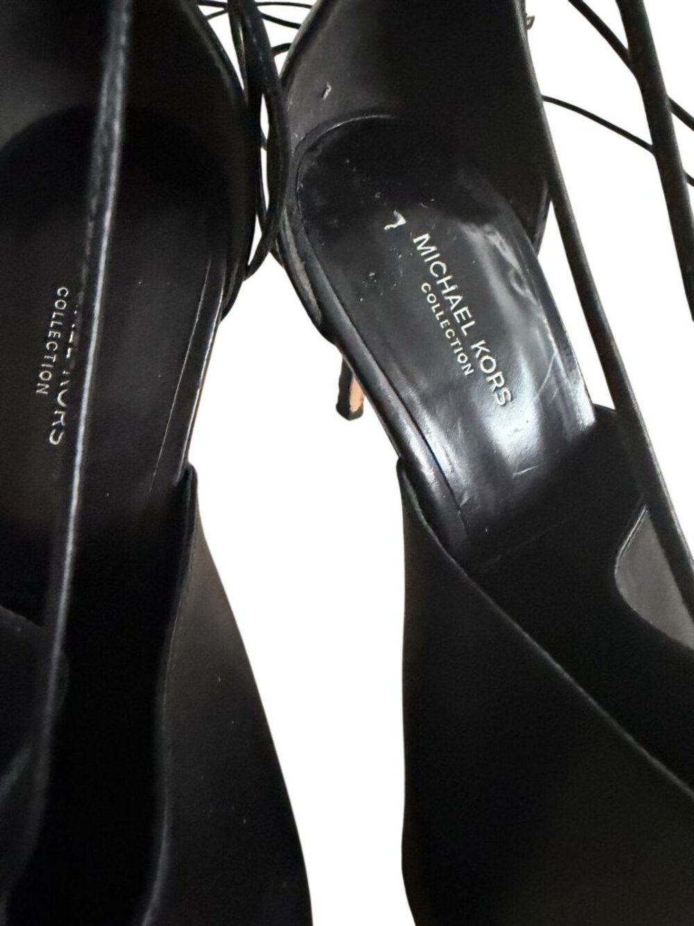 MICHAEL KORS COLLECTION Black Leather Laceup Sandals Heels Size 39 / US 9 - Picture 10 of 12